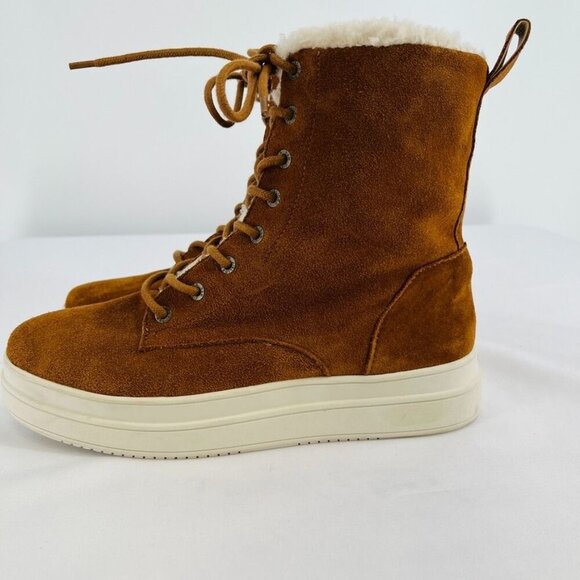 J/Slides Torrie Womens Ankle Boots Size 10 M Suede Faux Fur Lined Brown Tie Zip - Picture 3 of 16